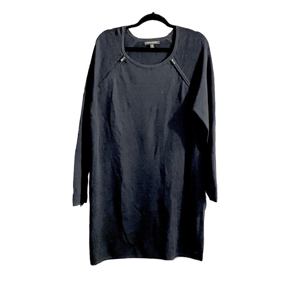 BANANA REPUBLIC Black Stretchy Crew Neck Long Sleeve Midi Knit Dress XL